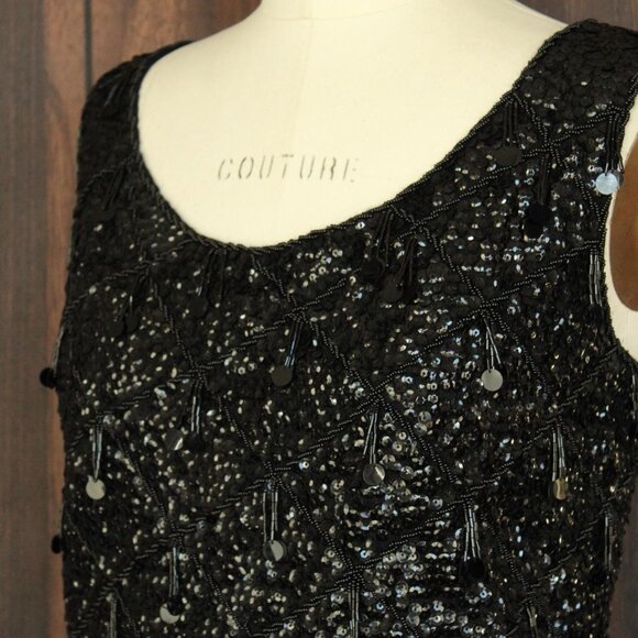 Vintage 1960s Sweater Top, Volup Orbach's Black Wool Beaded and Sequined Vest - Picture 8 of 11